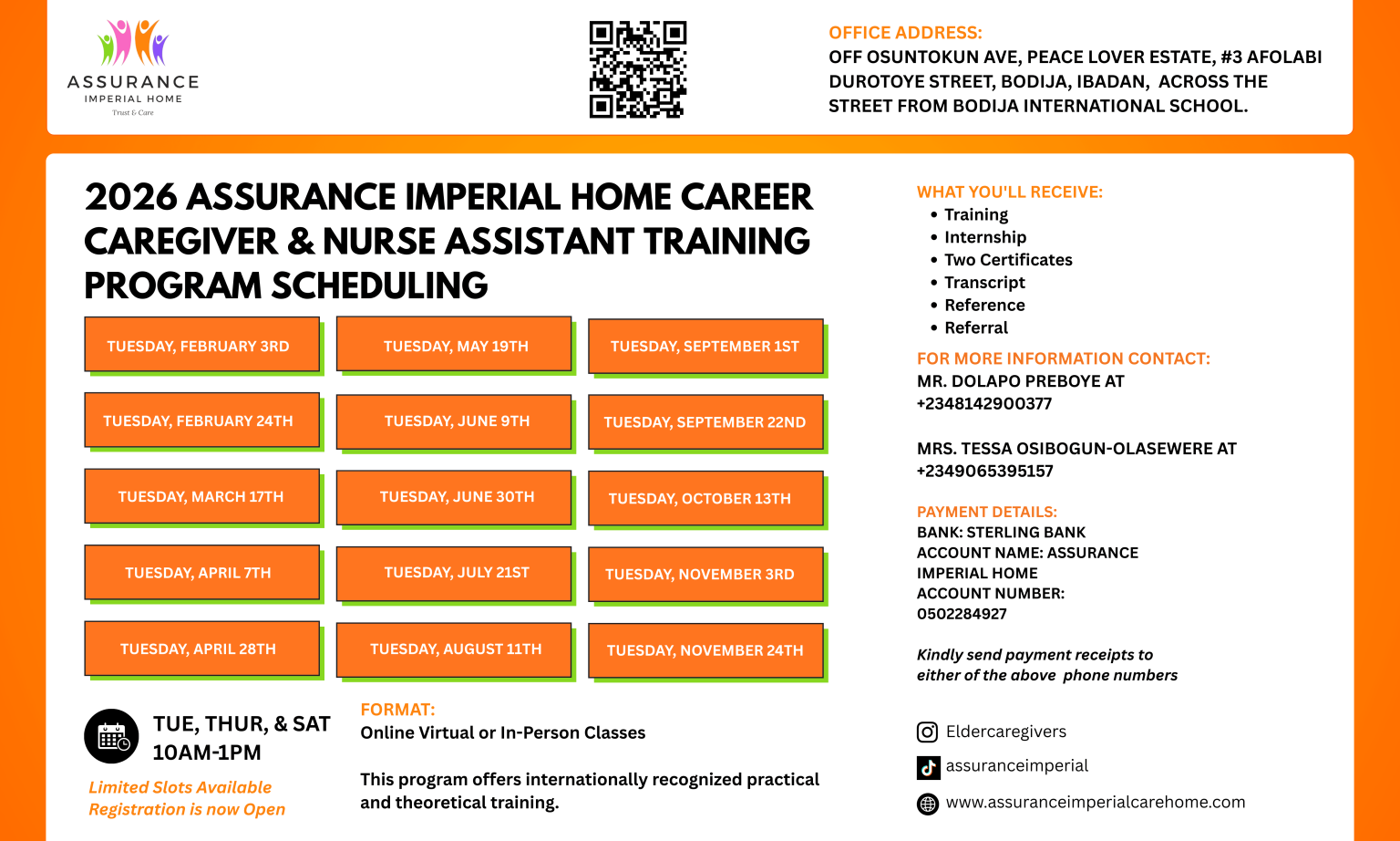 Assurance Imperial Home Caregiver Training schedule 2026