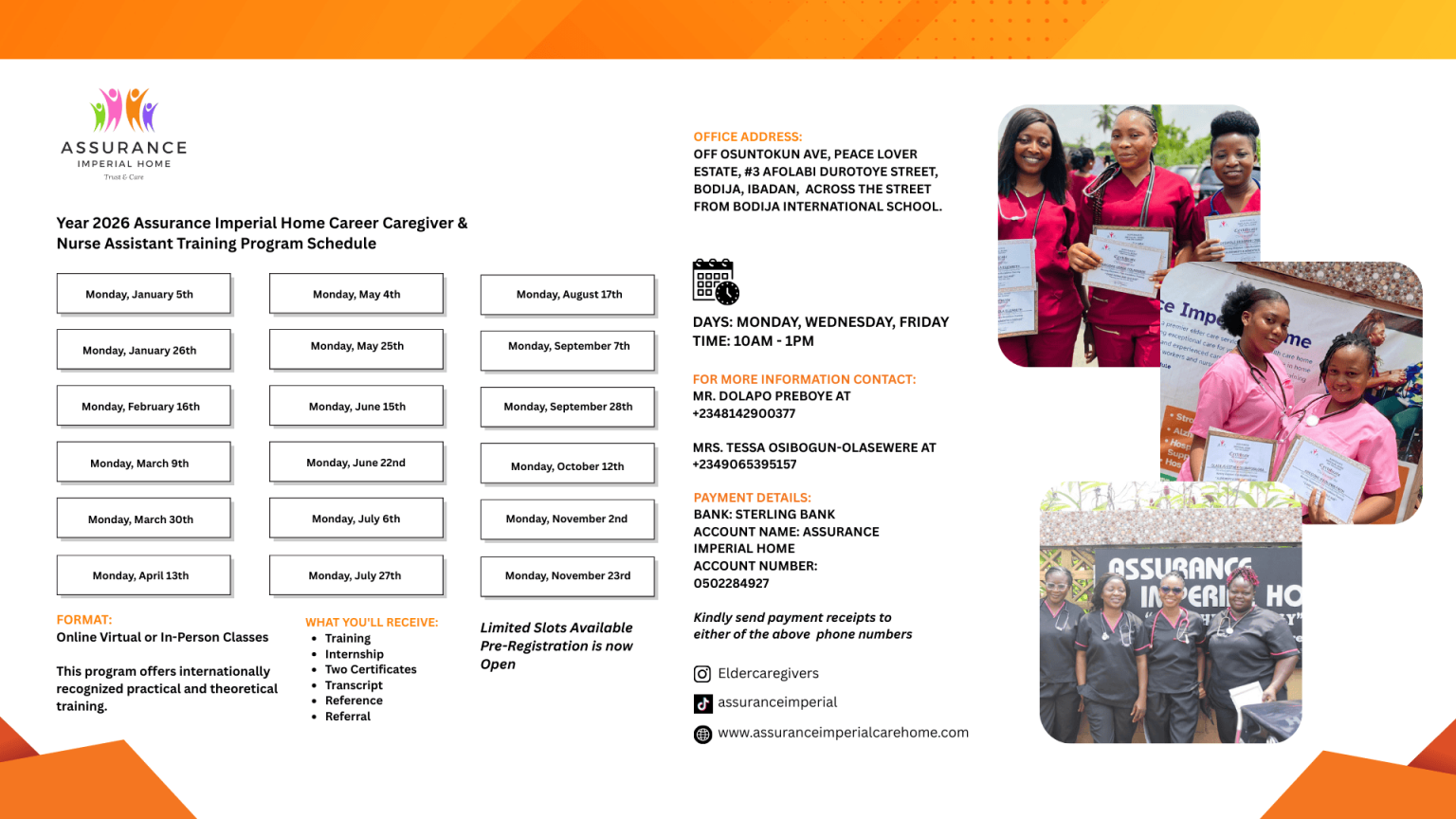 Year 2026 Assurance Imperial Home Career Caregiver & Nurse Assistant Training Program Schedule